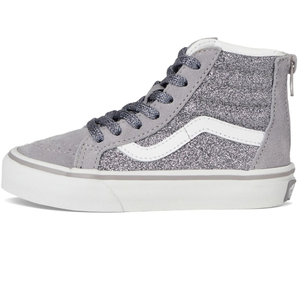 Vans Sk8-Hi Zip Glitter Gunmetal Sneakers | Toddler Girls Size 7.5 | NIB